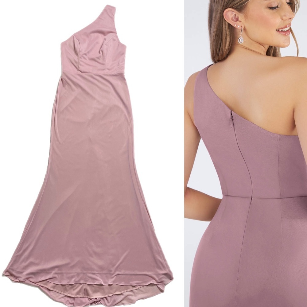 Azazie Dusty Rose One Shoulder Mesh Mermaid Maxi Gown Dress 8